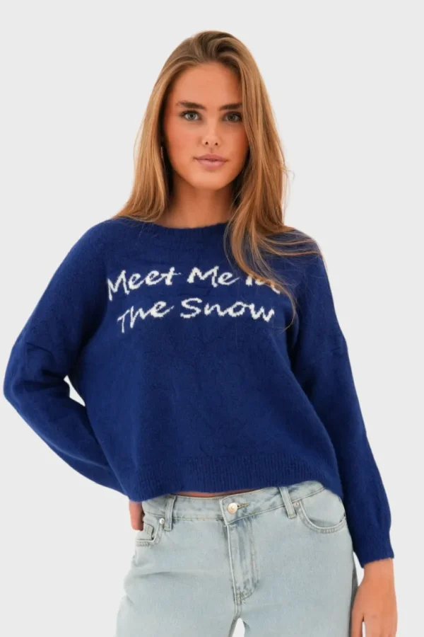 "Meet me in the snow" sweater blue