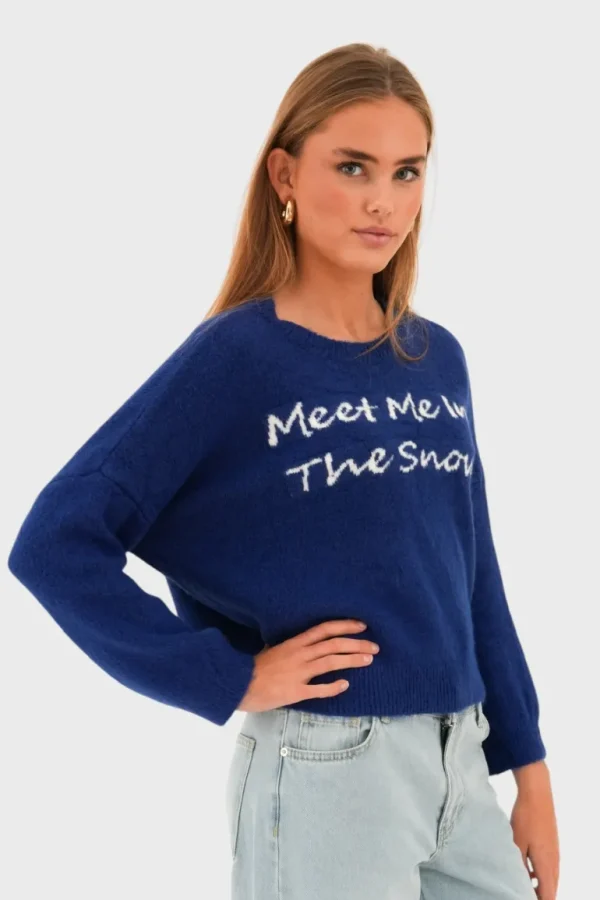 "Meet me in the snow" sweater blue