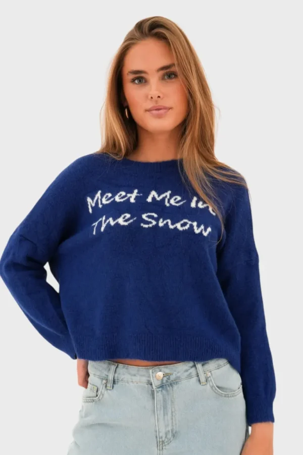 "Meet me in the snow" sweater blue