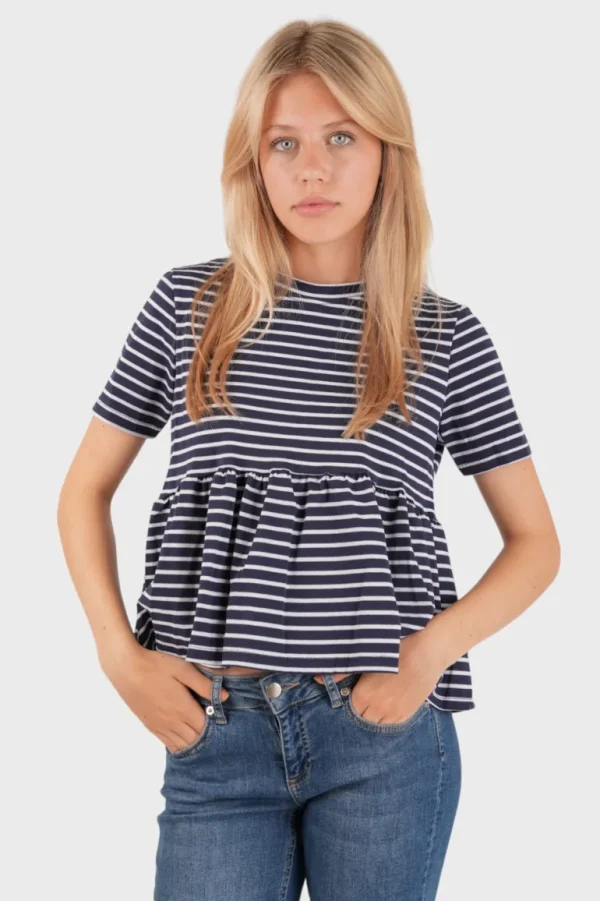 "Striped peplum" top navy